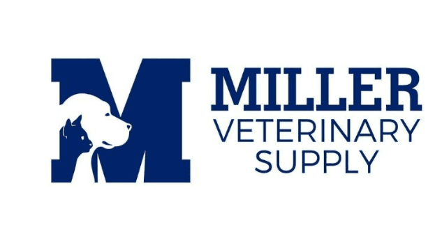 a blue and white Miller Veterinary Supply logo